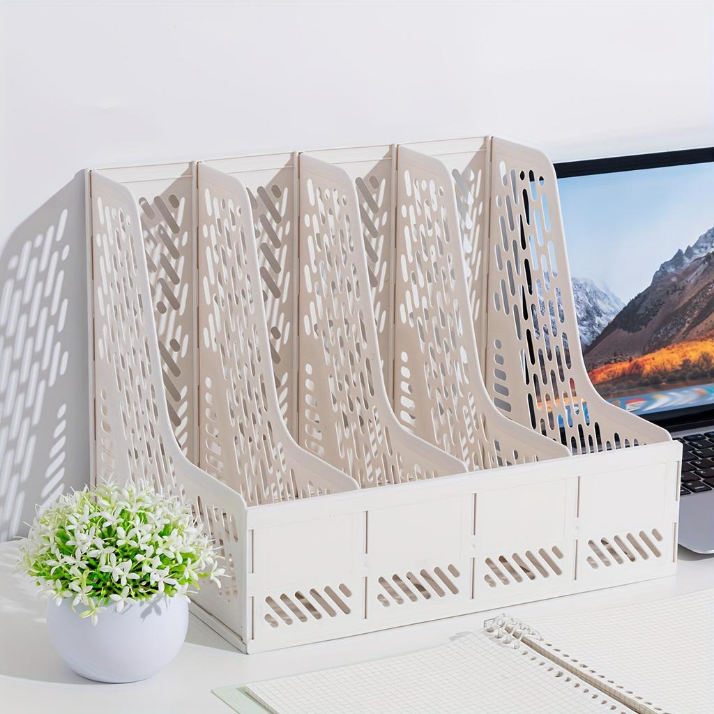 Magazine File Holder, Desk Organizer File Folder for Office Organization and Storage, Sturdy Plastic, 4 Vertical Compartmente