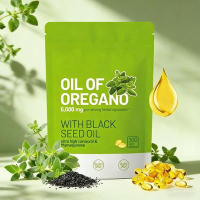 Oregano Oil 300 Capsules with Black Seed | Natural Botanical Food Supplement | Antioxidant & Nutritional Suppor