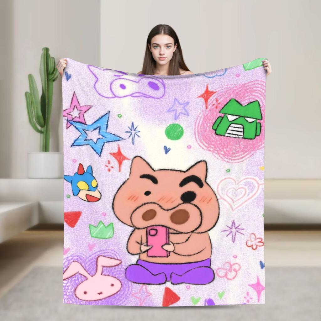 Crayons Shin Chans Anime Blankets Flannel Spring/Autumn Portable Warm Throw Blankets for Bedding Travel Plush Thin Quilt