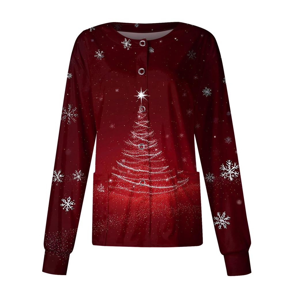Dame fritidsjakke med langermet enkelt-breasted juletrykt beskyttelsesklær cardigan topp