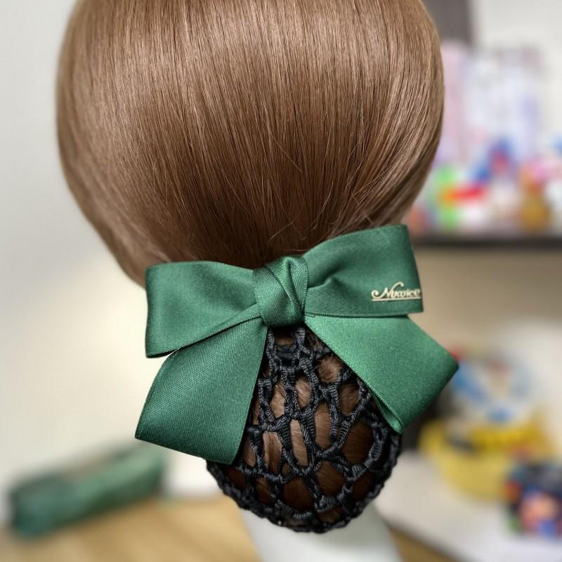 Bow Hair Net for Flight Attendant, Nurse, Hotel Work - Coarse Mesh Clip, HF304 темно-зеленого