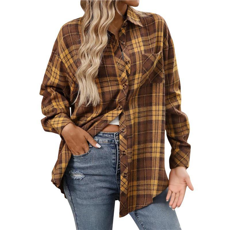 Camicia a quadri lunga da donna rétro - Elegante e versatile per la primavera e l'autunno 2025