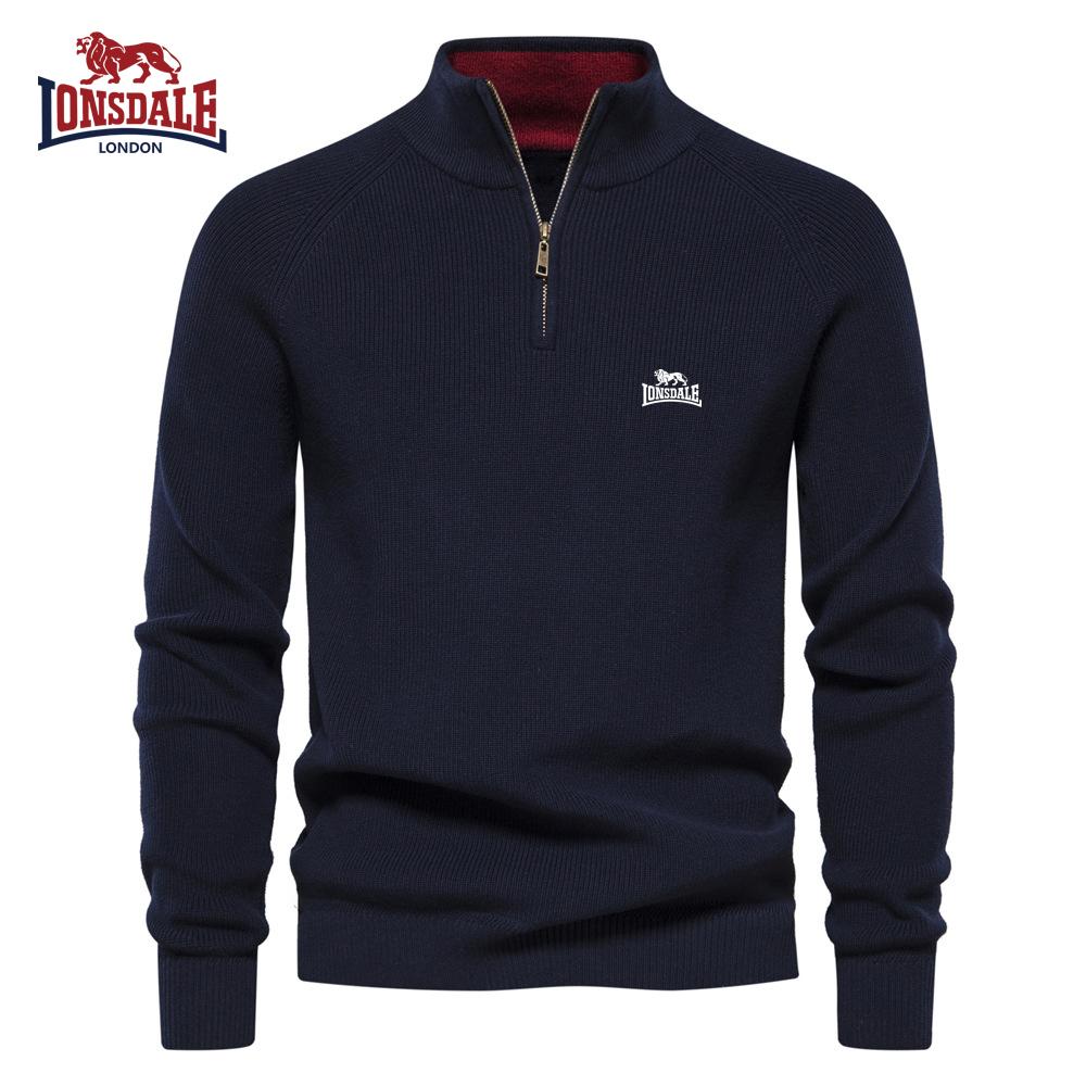 

Lonsdale Autumn and Winter Embroidery New Men s Semi Open Sweater Men s Long Sleeved Stand Up Collar Solid Color Versatile Casual Top M