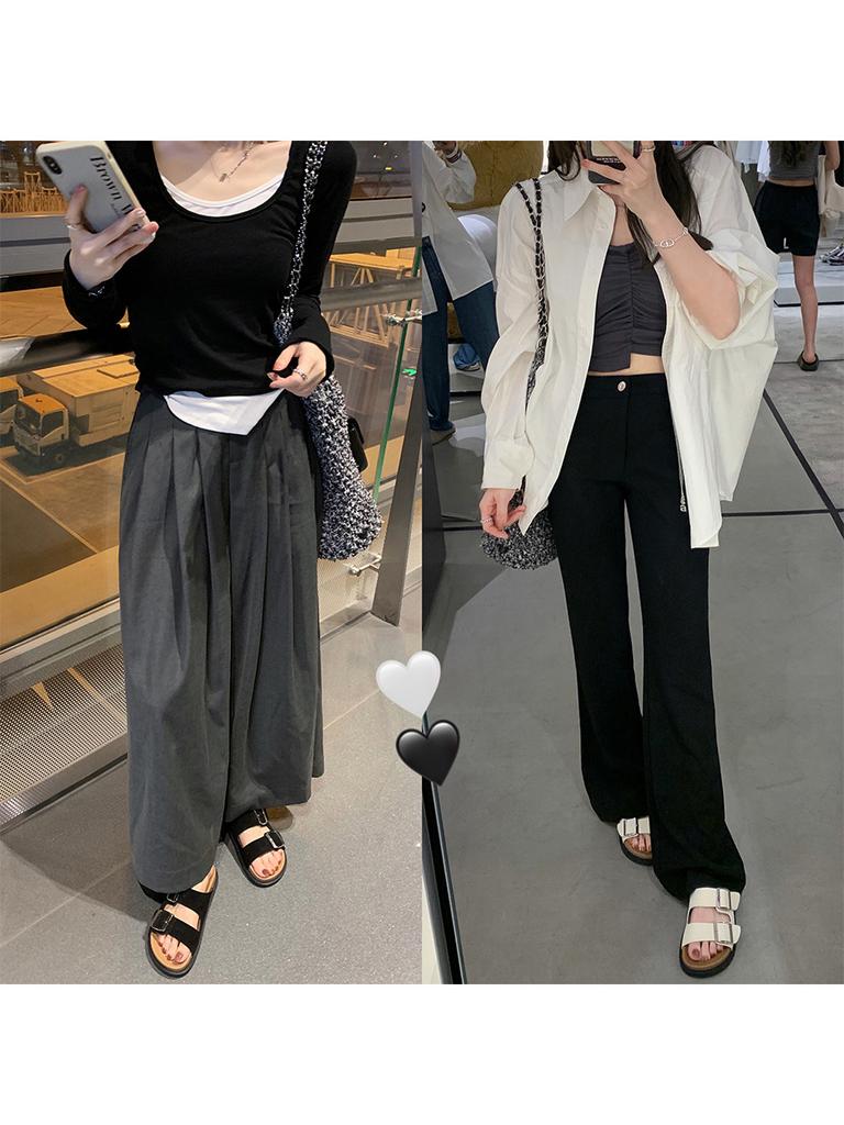 Cowhide version~ thick-bottomed Boken slippers women's genuine leather flat-bottomed outer wear one-word belt buckle cool slippers Boken half slippers