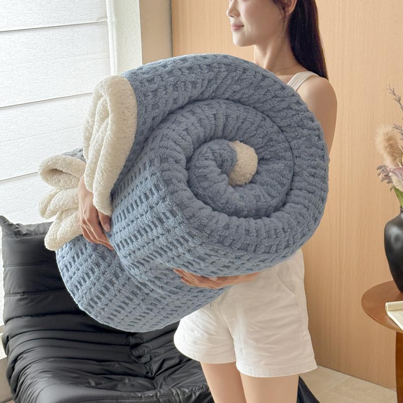 WOSTAR Warm Soft Waffle Jacquard Blankets For Beds Winter Fluffy Coral Fleece Thermal Thick Bed Sheet 150X200 Extra Large Size