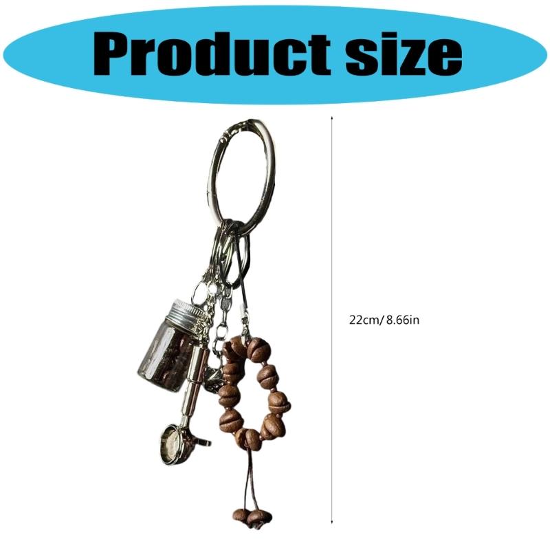 Coffee Lover Gift Resin Metal Keychain Vintage Braided Cord Design Compact Keyring for Accessories