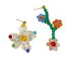 Small Fresh Sweet Beaded Asymmetrical Flower Stud Earrings Women French Pastoral Gentle Cute Playful Pierced Ear Jewelry