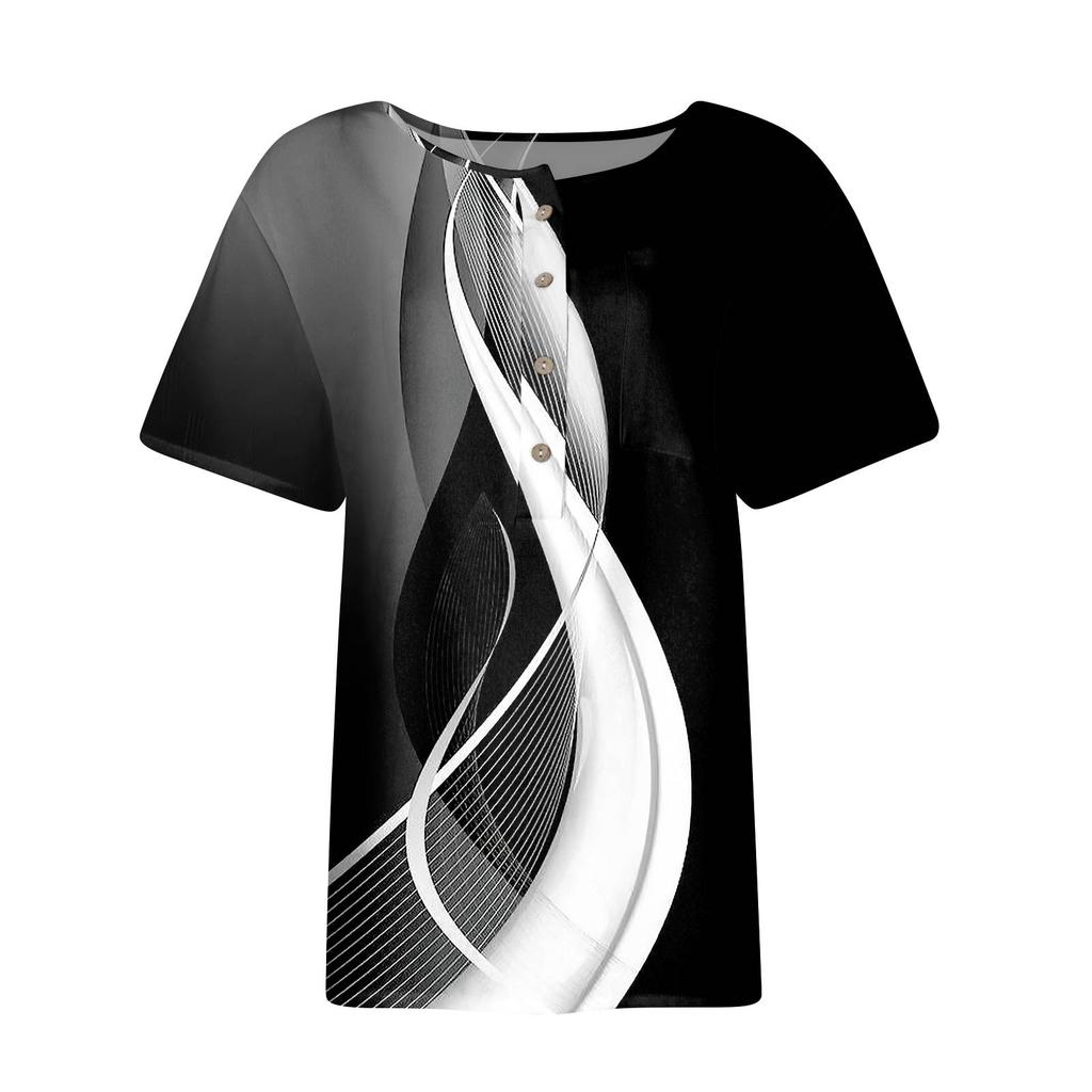 Damenmode, lässig, kurzärmelig, bedruckt, Rundhalspullover, Top-Bluse