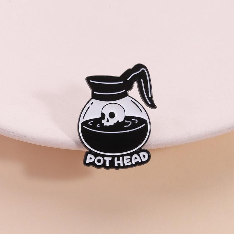 Coffee Pot Head Enamel Pin Fantasy Movie Fan NamePunk Skull Skeleton Coffee Lover Brooch Lapel Badge Jewelry Gift for Friends