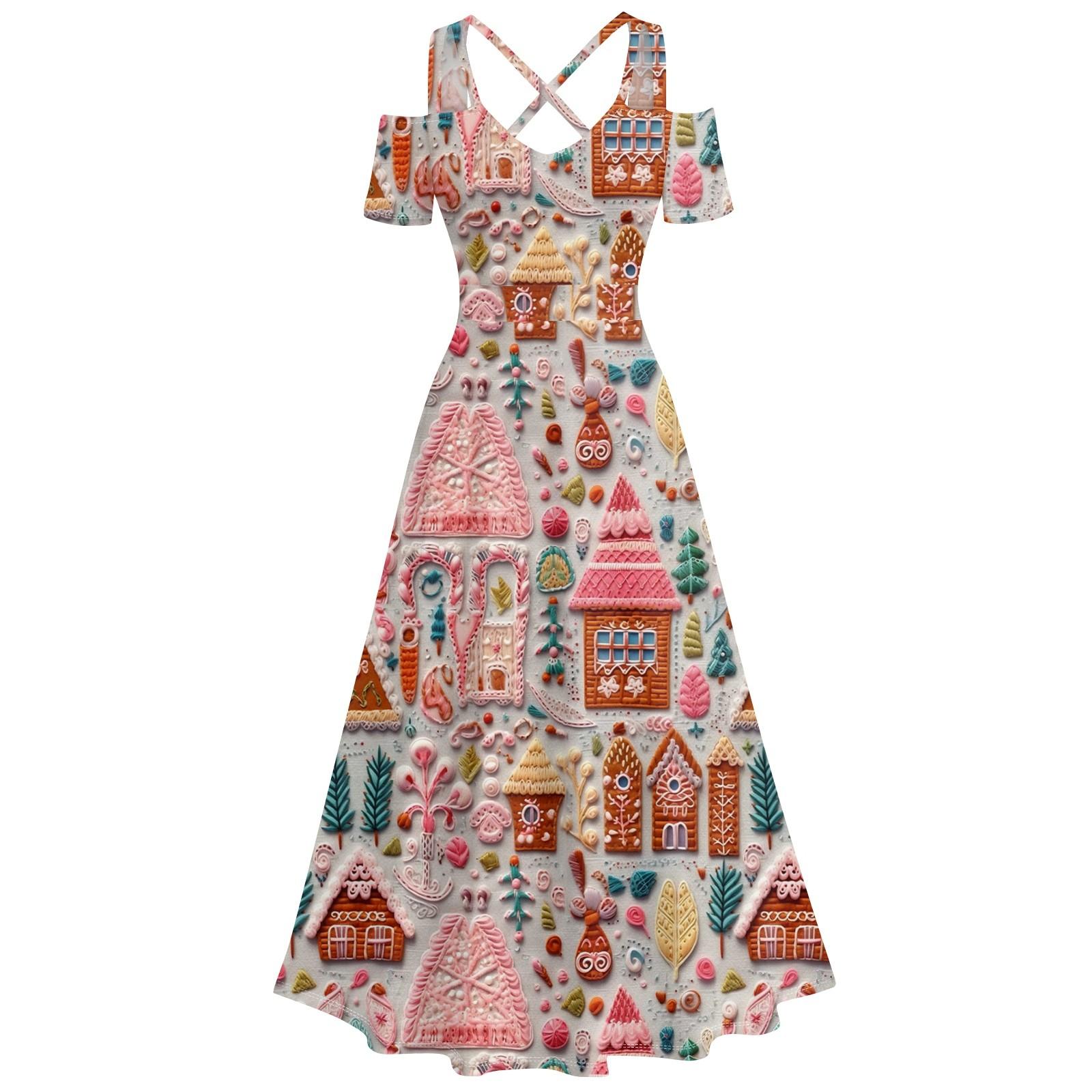 

Ladies Casual And Fashionable Print Sexy Suspender Retro Dress Big Swing Dress XL кавун червоний колір