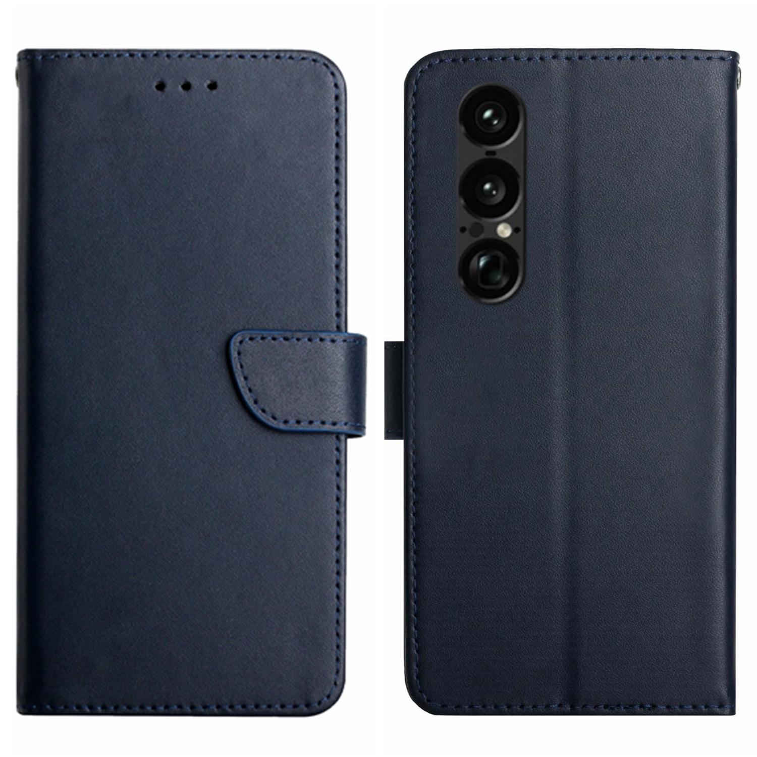 

For Sony Xperia 1 VII Case Genuine Cow Leather Phone Cover Nappa Texture Blue