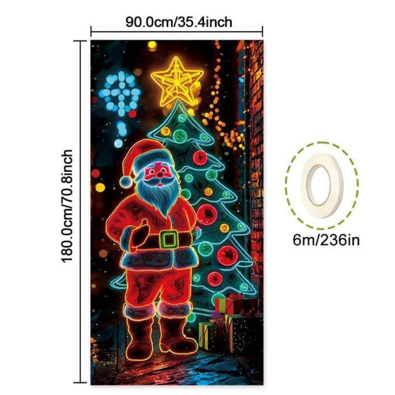 Glowing In Dark Christmas Door Curtain Fluorescent Fabric Decoration For Holiday Homes Party Window Display