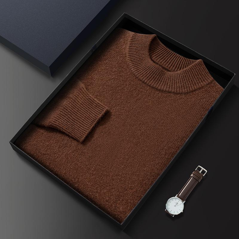 First-line ready-to-wear thickened cashmere sweater men's semi-turtleneck pullover sweater knitted sweater loose wool sweater base