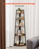 5 Tier Corner Shelf, Tall Corner Bookshelf Plant Rack, Wall Shelves Tower Storage Organizer with Metal Frame & Wooden Shelves, Narrow Display Book