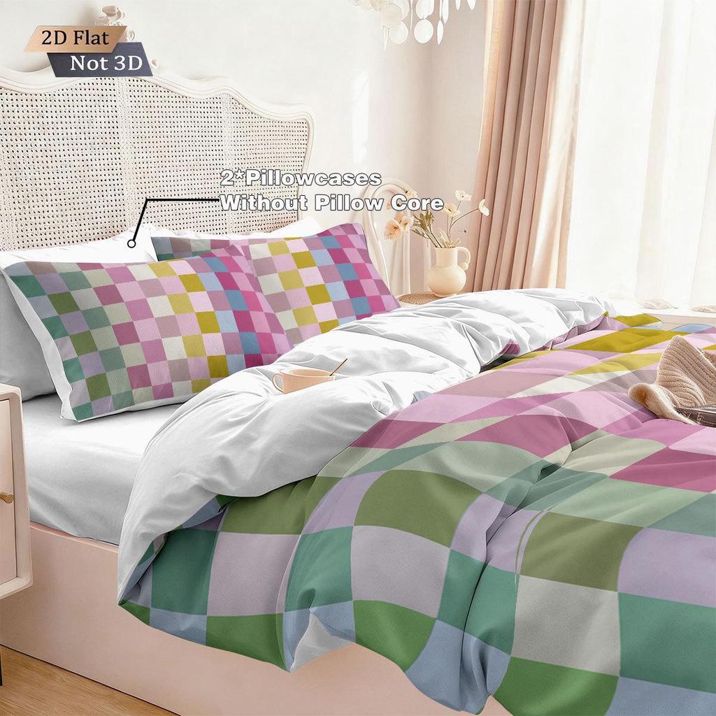 Geometric Colorful Checkerboard 3D Printed Brushed Duvet Cover Set