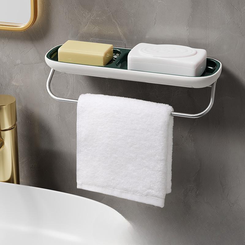 Soap Box Wall Mounted Double Drain No Punch Soap Box Bathroom Household Toilet Storage Shelf