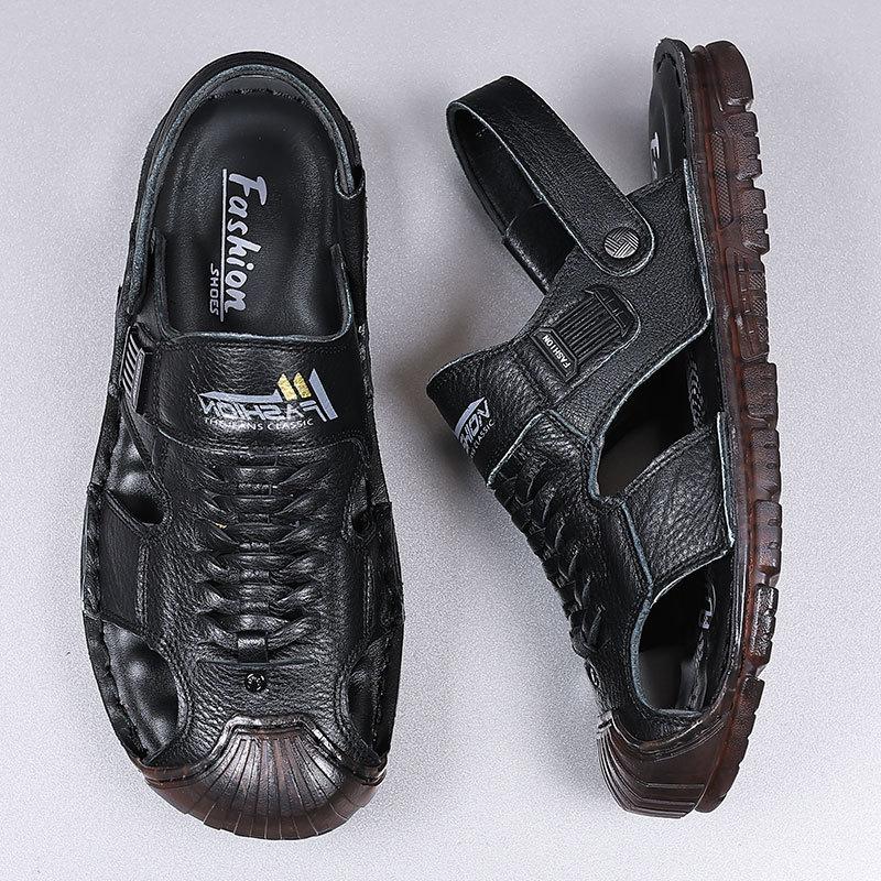 Sandals Men's 2025 Summer New Youth Baotou Beach Shoes First Layer Cowhide Breathable Dual-purpose Beef Tendon Bottom Cool Slippers