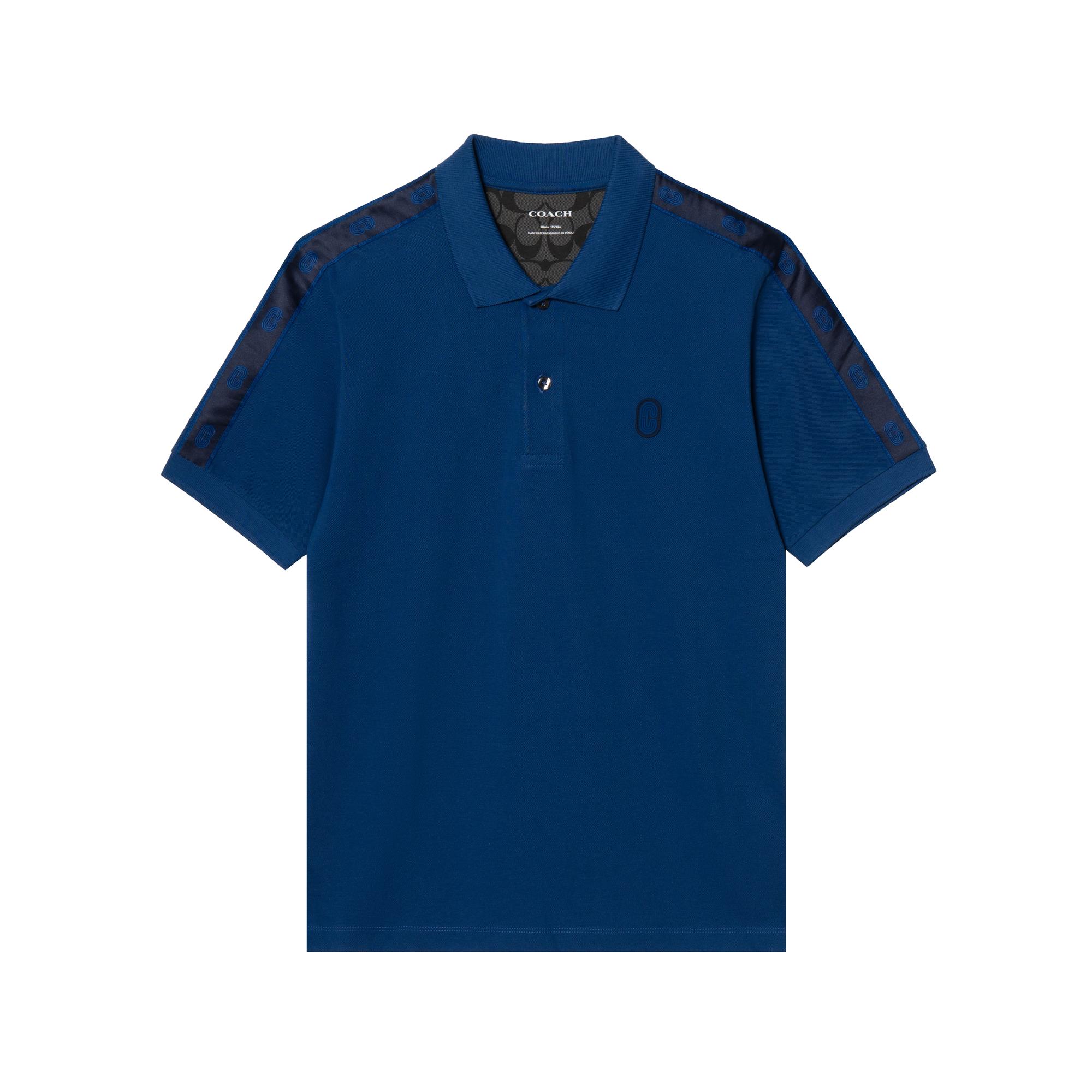 Coach FW21 Classic Logo Button Striped Short Sleeve Polo Shirt Men polo shirts Blue C5232-BFH S