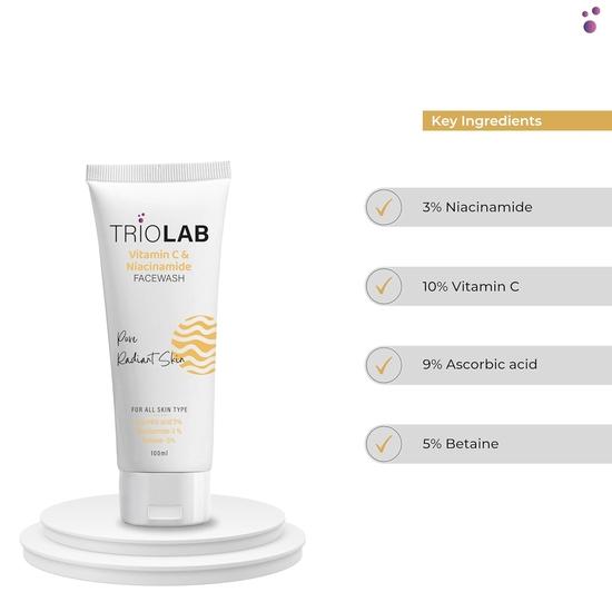 TRIOLAB Vitamin C & Niacinemide Face Wash for Men and Women | Hydrating Vitamin C Facewash for Radiant Skin , 100ml