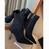 High-heeled short boots women's autumn new thin-heeled medium tube small square head thin temperament suede elastic boots