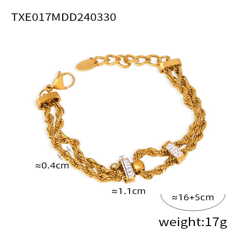 Women's Tassel Pendant Stainless Steel Necklace Bracelet 18k Gold Plated Waterproof Twist Neck Chain Bracelets Set For Women