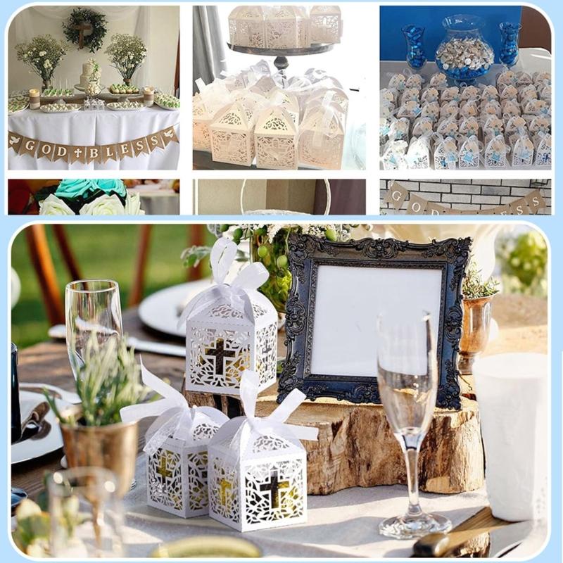 White Crosses Embellished Party Favors Boxes White Paper Treat Boxes with Hollow Crosses for Wedding and Christmas Gifts