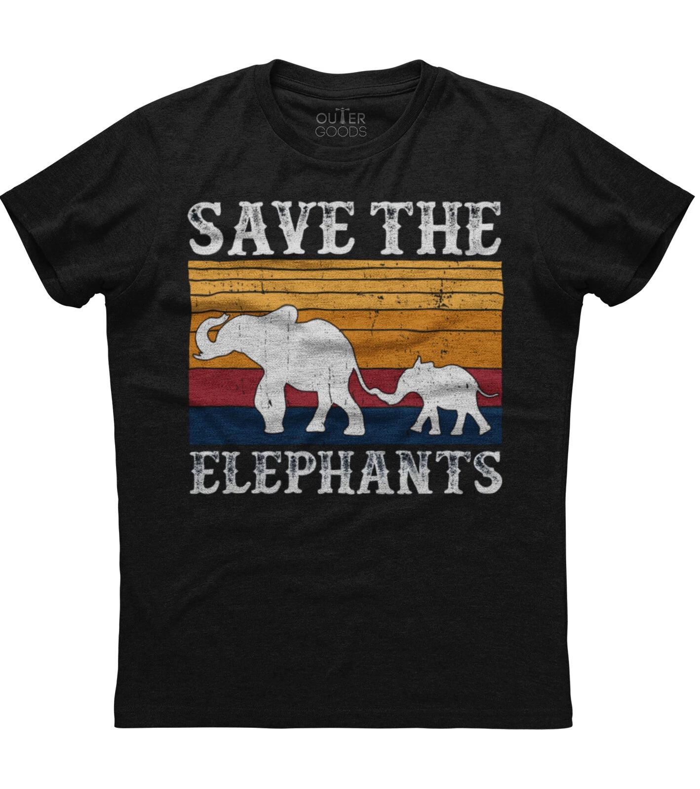 Save The Elephants Printed Mens Short Sleeve New Cotton Black T-shirt S