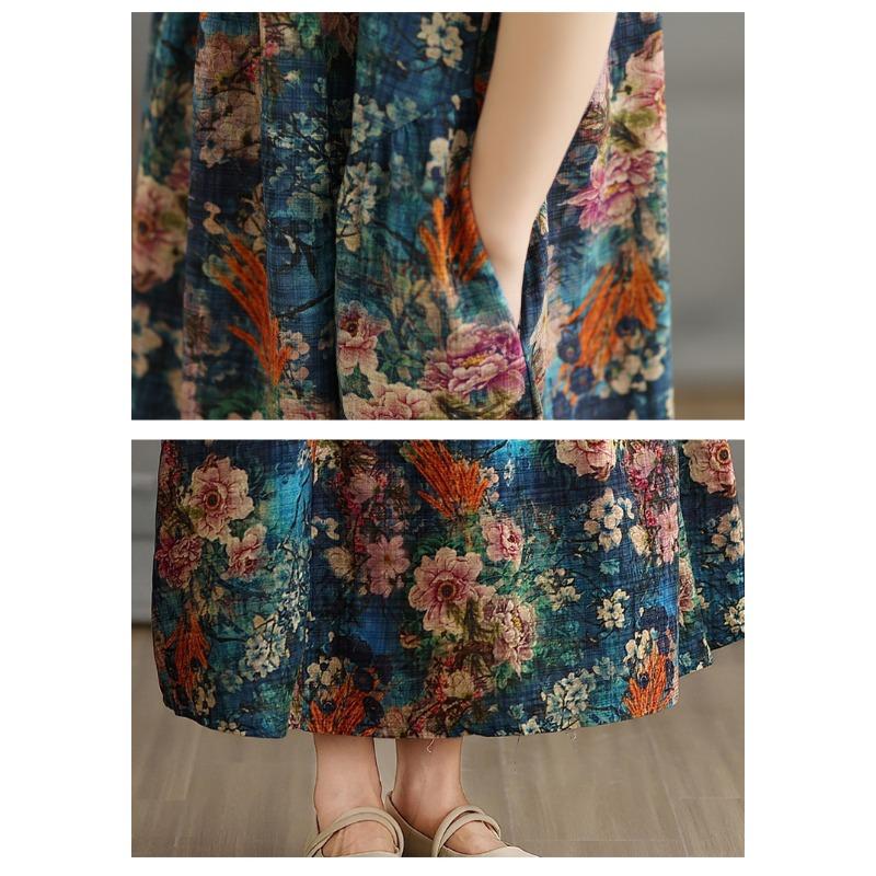 Dimanaf 2025 Summer New Plus Size Vintage Dress Women Casual Long Dress Loose Basic Floral Printing Dress