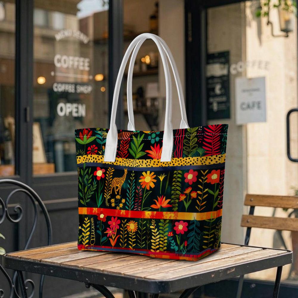 Boho Floral Animal Print Large Tote Bag for Women Daily Outdoor Travel Shopping Casual Use Shoulder Handbag with Comfortable Straps