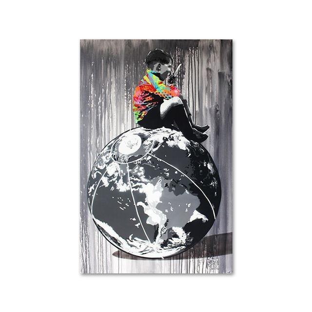 Banksy Graffiti-Kunst auf Leinwand, Gemälde an der Wand, Kunst, Poster und Drucke für Wohnzimmer, Home-Office, Dekoration, rahmenloses Dekor, Geschenke