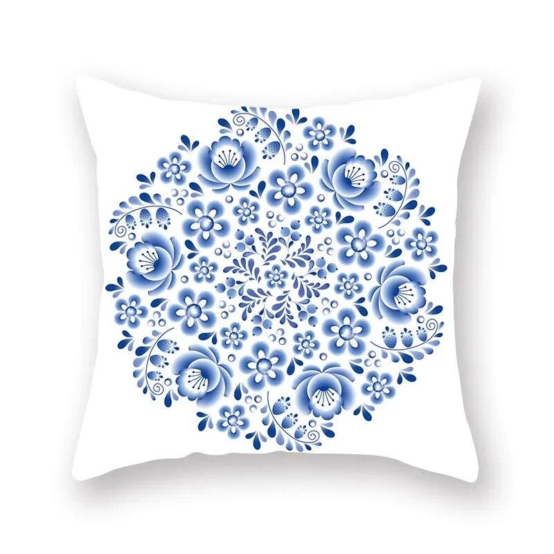 Blue Mandala Flower Geometric Print Pillowcase Living Room Sofa Bedroom Car Office Cushion Cover Home Decoration Ornament
