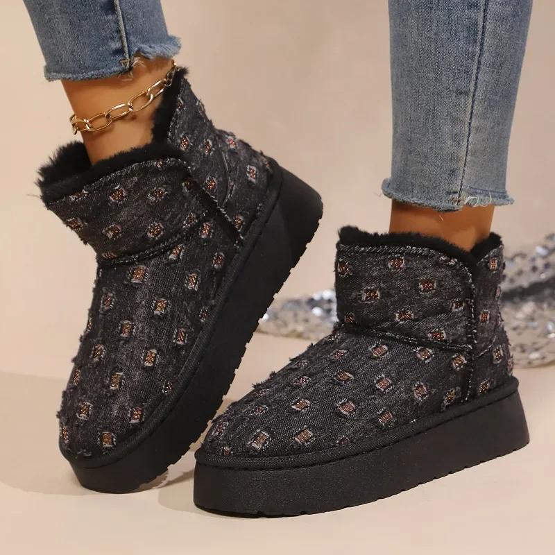 

2024 Новые женские ботильоны, плюшевые теплые классические зимние женские прогулочные ботинки, повседневные ботинки для активного отдыха на толстой подошве, зимние ботинки Zapatos 35 чёрный