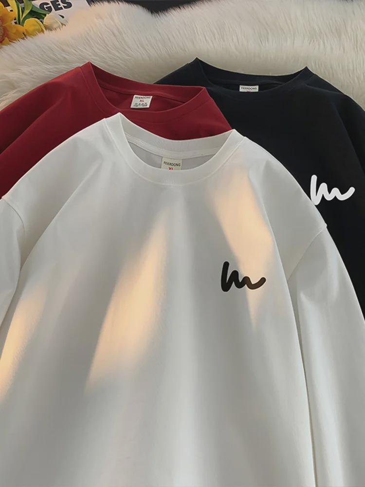 Men's 2023 Autumn Heavy Long-Sleeve Retro T-Shirt: Trendy Couple's Top