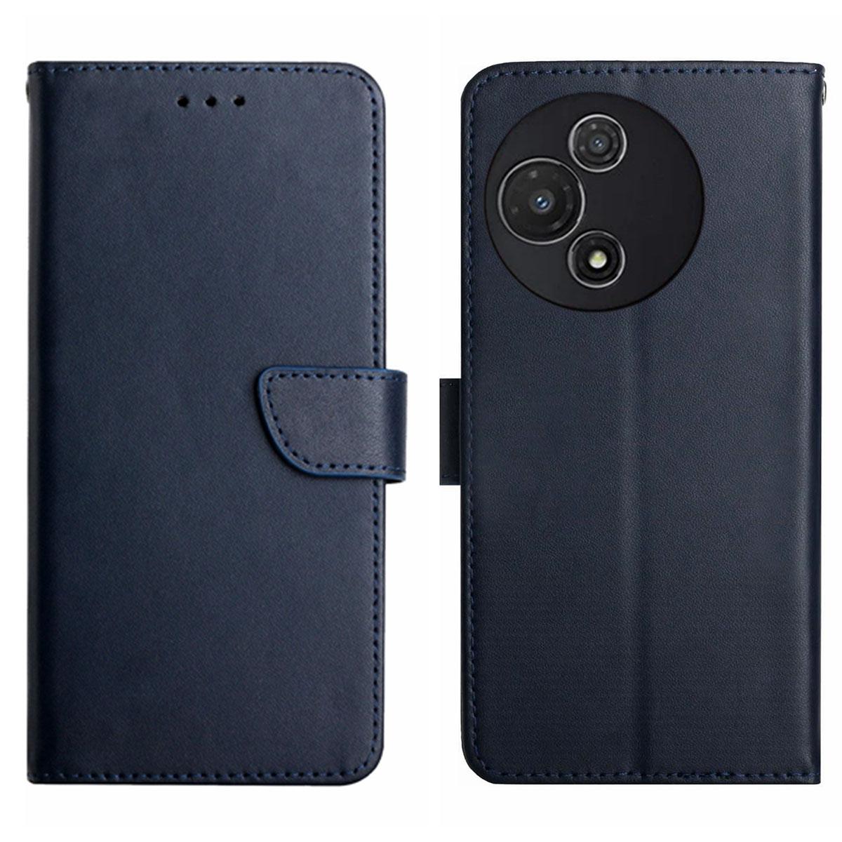 

For TCL 60R 5G Case Genuine Cow Leather Phone Cover Nappa Texture Blue