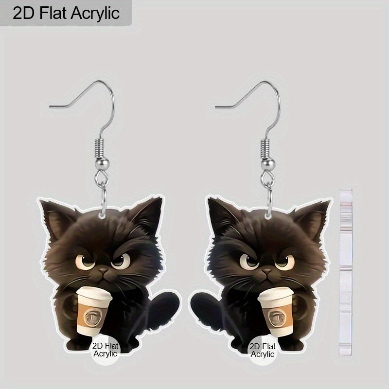 2D Flat Cute Acrylic Animal Earrings Funny Cartoon Animal Charm Earrings Halloween Mug Cat Earrings Women Creative Jewelry Gifts
