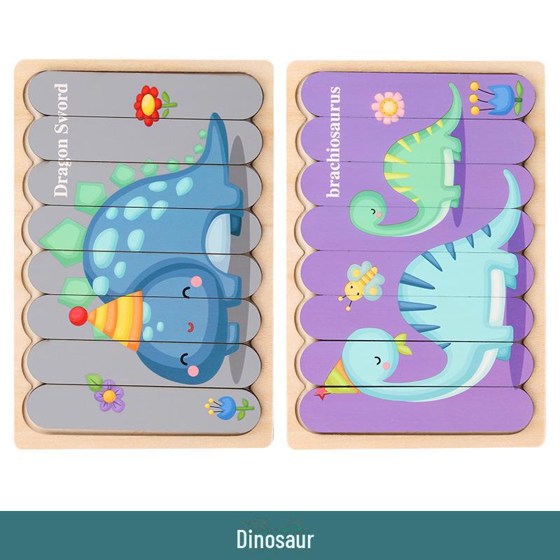 

Креативная деревянная двухсторонняя головоломка для раннего развития: Мультяшные животные, дорожное движение и фрукты