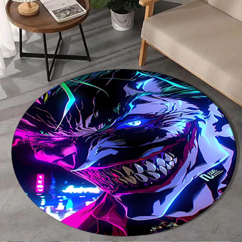1PC The clown's Fiery Rise Round Rug, Non-slip Chair Mat, Home Decor, Circle Carpet Perfect for Office, Bedroom, Living Room,Christmas gift