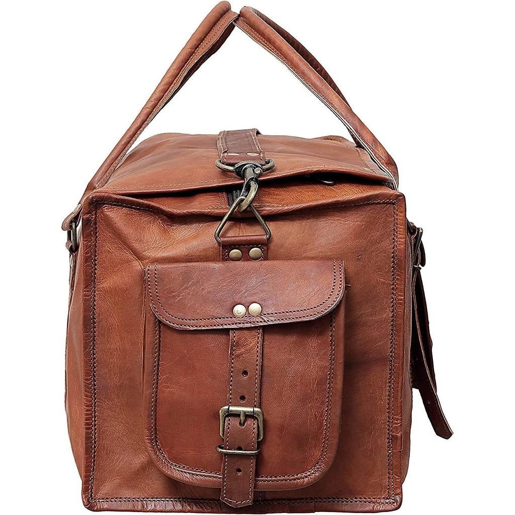 Mens Retro Style Carry On Luggage Flap Duffel Leather Duffel Bag
