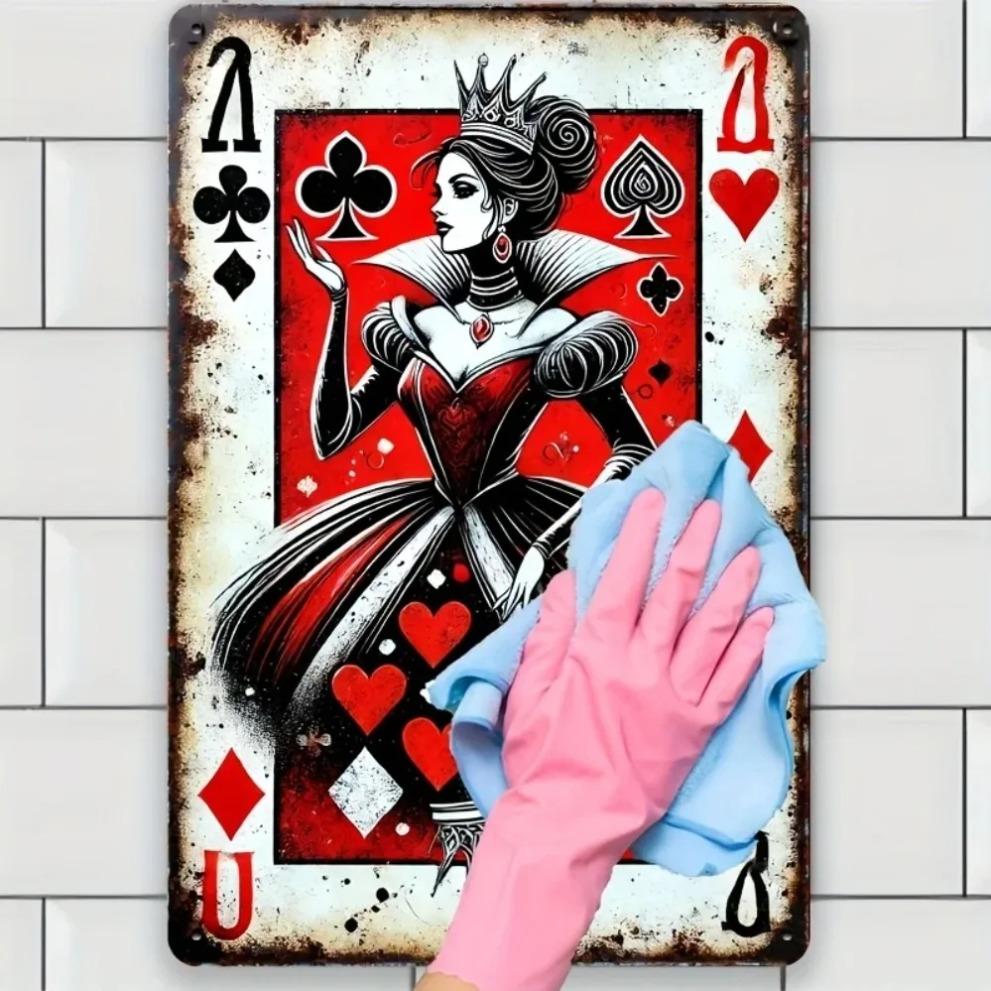 AliceQueen Metal Tin Sign Vintage Playing Cards 2D Retro Wall Art for Home Bar Pub Decor