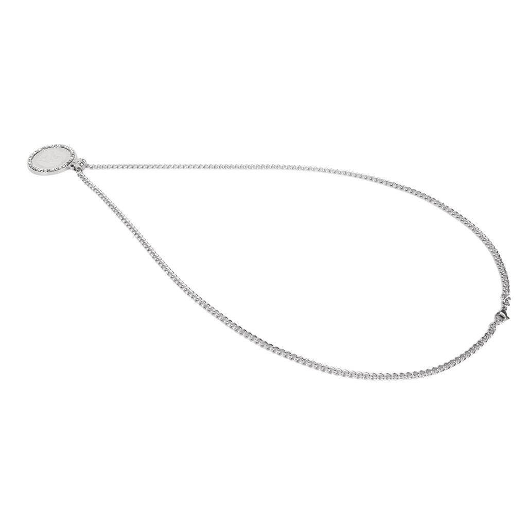 Round Engraved Pendant Necklace Men Women Fashionable Stainless Steel Rhinestone Pendant Necklace Steel Color