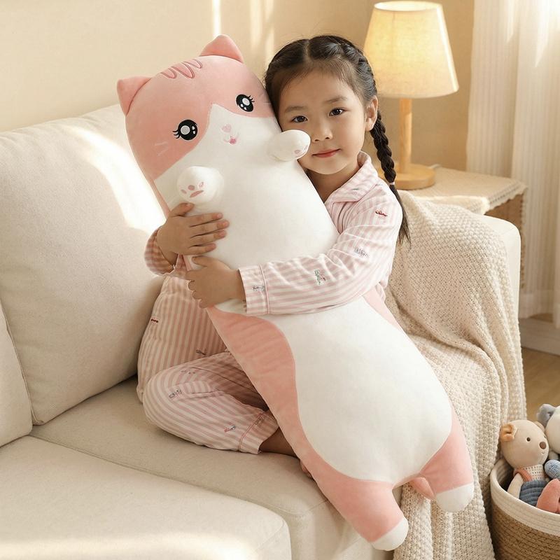 1 Stück 90/110/130 cm Niedliches Katzen-Stofftier Langer Rosa Grauer Schlafkätzchen Beinpolster Knetbar Große Tierpuppe Beruhigendes Kuscheltier Geschenk