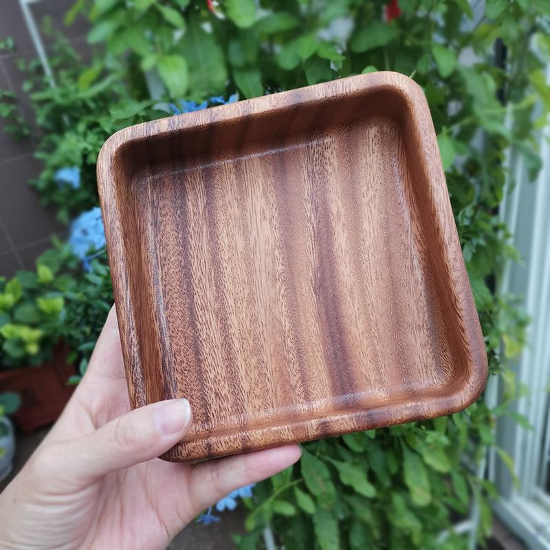 

1 шт., черная ореховая деревянная тарелка для фруктов, закусок, освежающих напитков, круглые блюда из цельного дерева, прямоугольный поднос для еды walnut 15x15x4cm