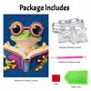 Cute Reading Frog Pearl Art Canvas with Frame 3D Shiny Bead Painting for Modern Room Decor, Relaxing Craft and Unique Creative Gift Idea