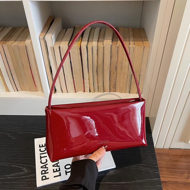 Shopper Purse Shiny Patent Leather Handbag Luxury Brands Women Shoulder Bags Wine Red Ladies Armpit Purses Ladies Totes Clutch