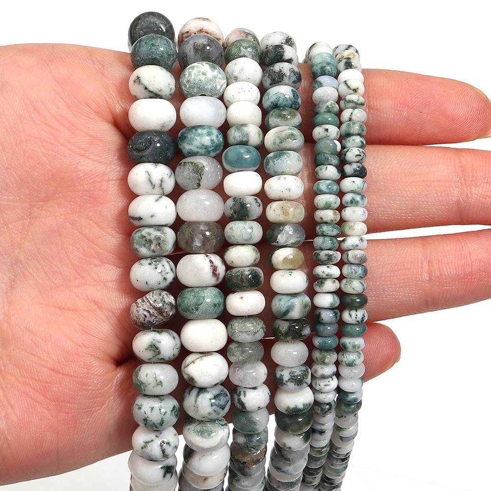 Natural Stone Beads 4 6 8mm Tree Pattern Abacus Flat Round Loose Spacer Beads For Jewelry Making DIY Bracelets Necklace Supplies