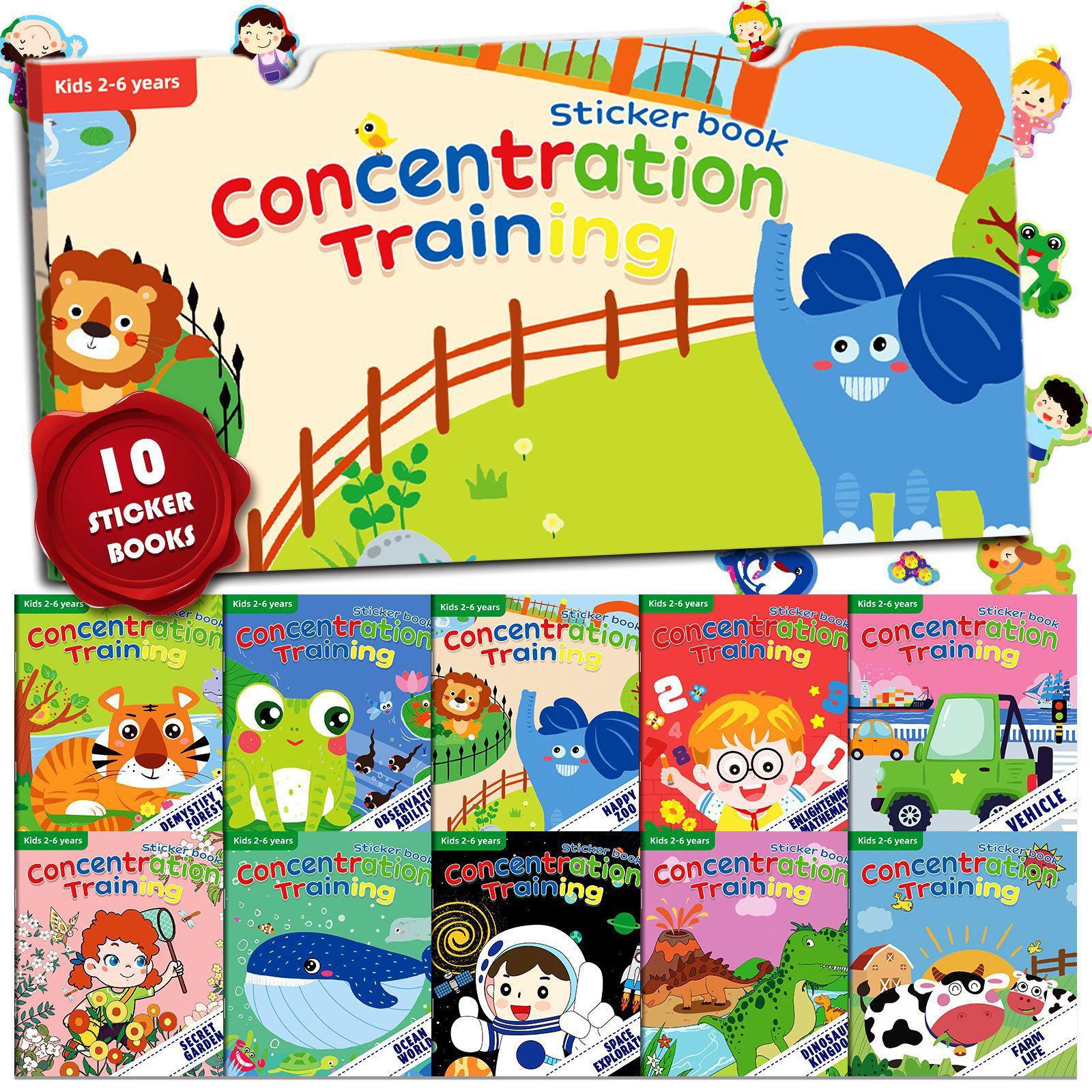 

10/20 Volumes of New Sticker Book Focus Potential Development Stickers Children Enlightenment Baby Early Education Book 10 Pcs B