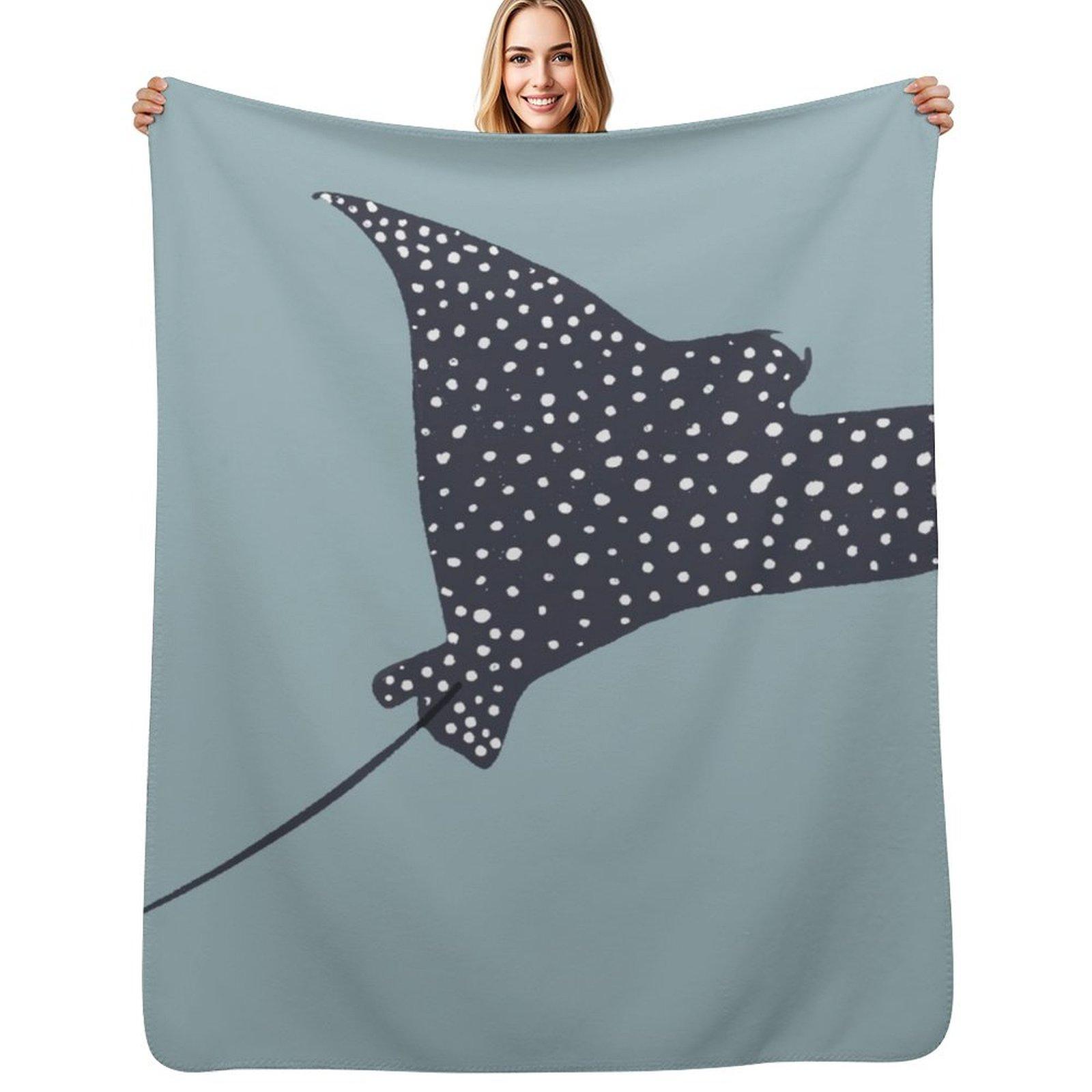 Stingray Fish illustration Throw Blanket Ultra Soft Flannel Fleece Blanket for All Seasons Size: 75*100cm, Weight: 230 GSM