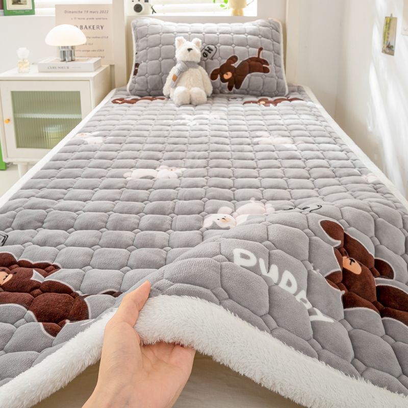 Autumn and winter milk velvet mattress cushion plus velvet mattress pad mattress pad household coral velvet thick warm1pcs