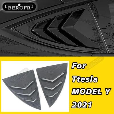 Carbon Fiber Car Rear Window Triangle Louver Shutter Trims For Tesla MODEL Y  Interior Accessories Hybrid Auto