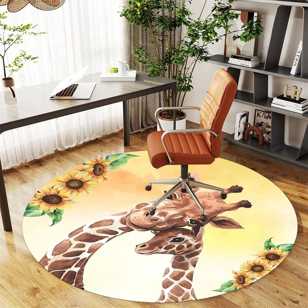 1pc Giraffe Sunflower Round Chair mat Area Rug - Non-Slip, Floor Mat for Office, Bedroom, and Indoor Decor c1125576